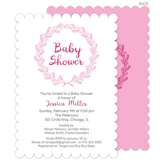 Pink Baby Shower Wreath Invitations